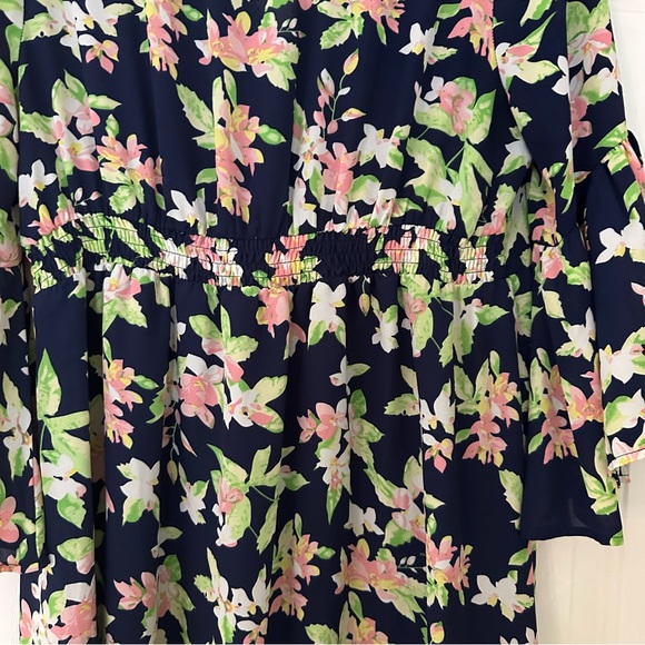 Umgee Navy Floral Boho Bell Sleeve Dress Large - Picture 4 of 11